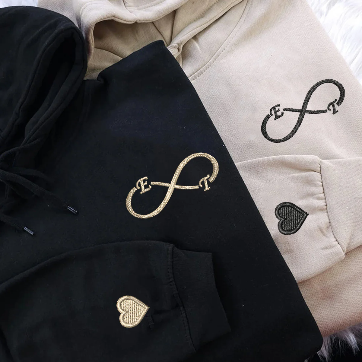 Unendlichkeit mit Initialen personalisierter bestickter Partner Hoodie