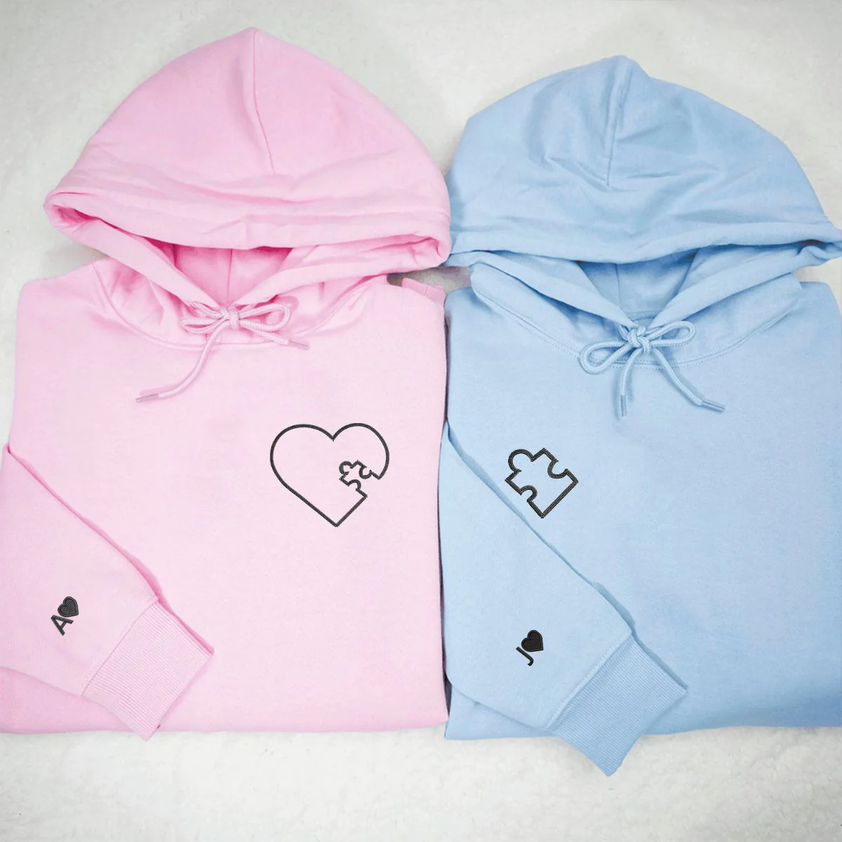 Herz Puzzle personalisierter bestickter Partner Hoodie