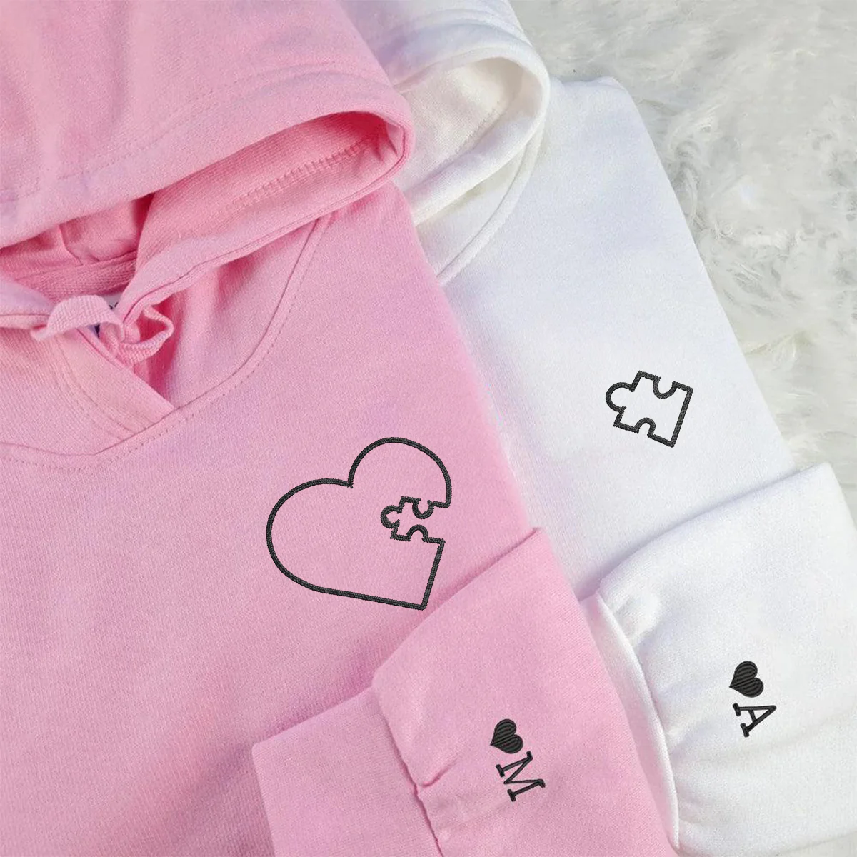 Herz Puzzle personalisierter bestickter Partner Hoodie